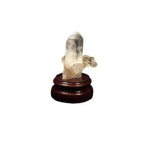 Golden Lemurian Quartz (307g) Raw Point with Diamond Window & Bridge Formations on Wooden Stand – Ancient Wisdom, Activation & Higher Guidance - Heavenly Crystals Online