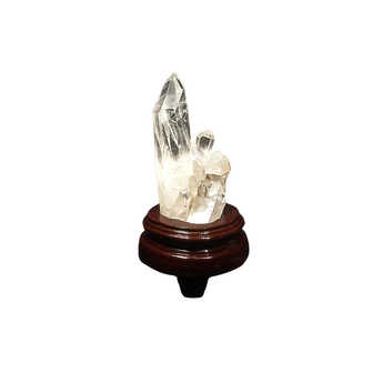 Golden Lemurian Quartz (491g) with Rare Bridge Formation on Wooden Stand – Ancient Wisdom, Activation & Higher Guidance - Heavenly Crystals Online