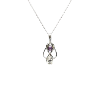 Herkimer Diamond & Amethyst Double Teardrop Pendant in 925 Sterling Silver with Chain – Spiritual Awakening & Divine Connection - Heavenly Crystals Online
