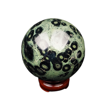 Kambaba Jasper Sphere with wooden stand (1.554kgs) - Ancient Wisdom, Peace & Grounding Energy - Heavenly Crystals Online