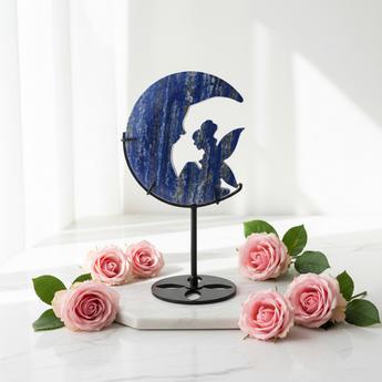 Lapis Lazuli Moon Fairy on Stand (369g) - Intuition, Wisdom & Celestial Guidance - Heavenly Crystals Online