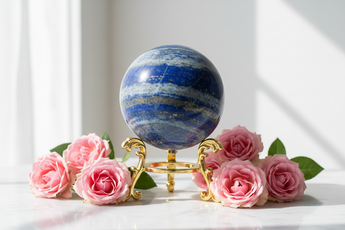 Lapis Lazuli Sphere with wooden stand (559g) - Wisdom, Truth & Third Eye Activation - Heavenly Crystals Online