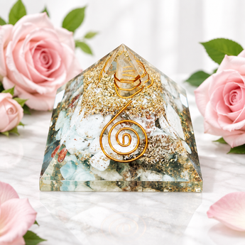 Larimar, Clear Quartz & Copper Orgonite Pyramid - Calm, Clarity, Emotional Healing, Protection & Energy Amplification - Heavenly Crystals Online