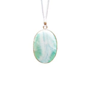 Larimar Oval Pendant 925 Sterling Silver with chain (A) - Genuine Caribbean Blue Crystal - Heavenly Crystals Online