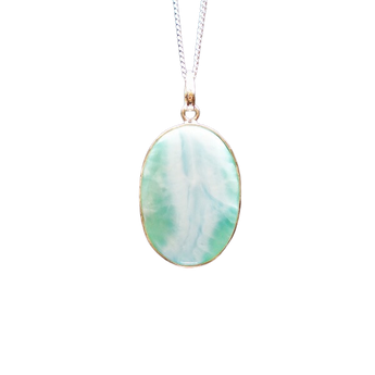 Larimar Oval Pendant 925 Sterling Silver with chain (A) - Genuine Caribbean Blue Crystal - Heavenly Crystals Online