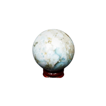 Larimar Sphere (Genuine) with Wooden Stand (261g) - Caribbean Calm, Healing & Divine Feminine Energy - Heavenly Crystals Online