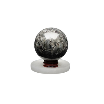 Larvikite Sphere with Wooden Stand - Grounding, Protection & Intuitive Clarity - Heavenly Crystals Online