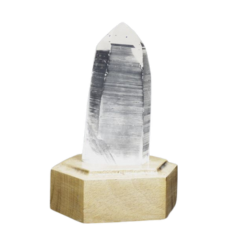 Lemurian Quartz with Channeling Face Point (521g) on Wooden Stand – Clarity, Guidance & Light‑Code Activation - Heavenly Crystals Online