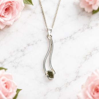 Moldavite Wave Pendant 925 Sterling Silver with chain (C) – Genuine Moldavite for Transformation - Heavenly Crystals Online