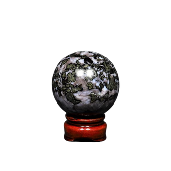 Mystic Merlinite (Indigo Gabbro) Sphere with Wooden Stand (405g) – Shadow Work, Intuition & Deep Transformation - Heavenly Crystals Online