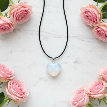 Opalite Heart Pendant with Black Cord (30mm) – Calm, Clarity & Gentle Emotional Healing - Heavenly Crystals Online