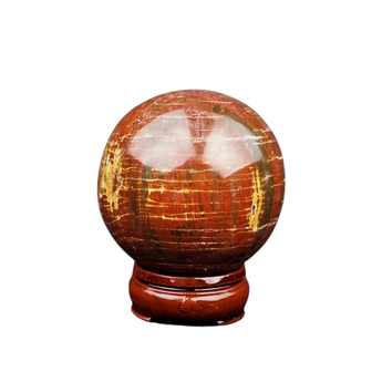 Petrified Wood Jasper Sphere with Wooden Stand (757g) – Ancient Earth Wisdom, Grounding & Stability - Heavenly Crystals Online