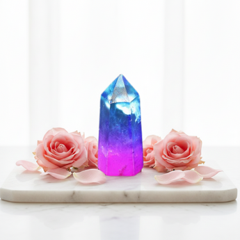 Pink & Blue Aura Quartz Generator Point (85g) - Joy, Calm & High‑Vibration Energy - Heavenly Crystals Online