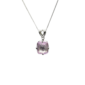 Pink Kunzite Cushion Pendant in 925 Sterling Silver with chain - Emotional healing & Unconditional love - Heavenly Crystals Online