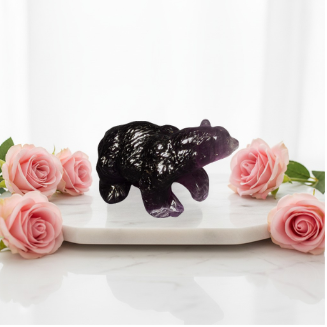 Purple Fluorite Bear (271g) - Healing, Focus & Intuition Crystal Figurine - Heavenly Crystals Online