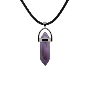 Purple Fluorite Double Terminated Pendant with black cord for Intuition & Clarity - Heavenly Crystals Online