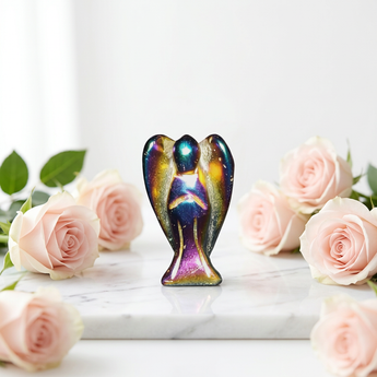 Rainbow Aura Hematite Angel (50mm) – Hand‑Carved Guardian for Protection, Grounding & Vibrant Energy - Heavenly Crystals Online