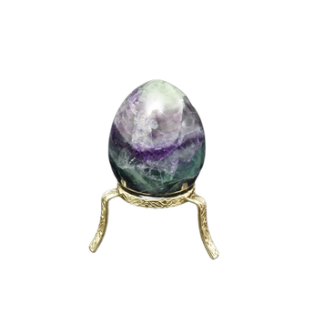 Rainbow Fluorite Egg with wooden stand (95g) Intuition, Peace & Energy Alignment - Heavenly Crystals Online