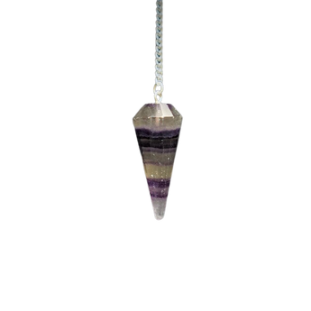Rainbow Fluorite Faceted Pendulum with Velvet Pouch – Clarity, Focus & Intuition - Heavenly Crystals Online