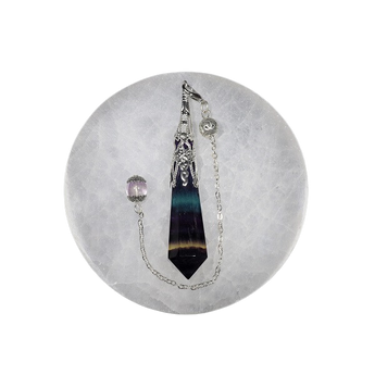 Rainbow Fluorite Faceted Pendulum with Velvet Pouch – Clarity, Focus & Intuition - Heavenly Crystals Online