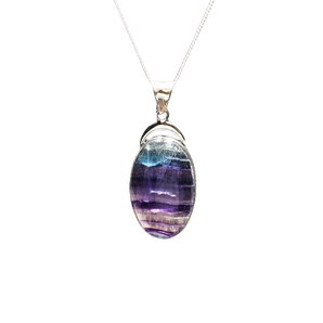 Rainbow Fluorite Pendant in 925 Sterling Silver with chain – Focus, Clarity & Emotional Balance - Heavenly Crystals Online