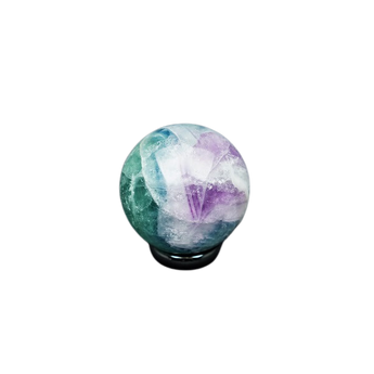 Rainbow Fluorite Sphere with Wooden Stand (111g) - Clarity, Focus & Emotional Balance - Heavenly Crystals Online