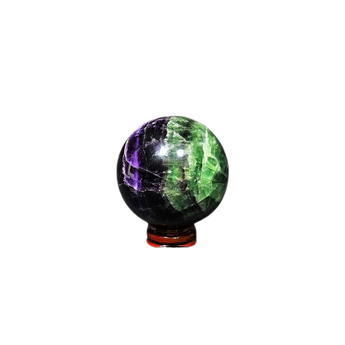 Rainbow Fluorite Sphere with Wooden Stand (499g) - Clarity, Focus & Emotional Balance - Heavenly Crystals Online