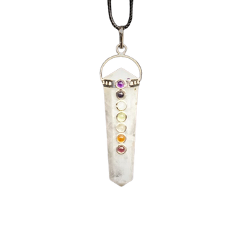 Rainbow Moonstone 7 Chakra Pendant with Black Cord – Energy & Balance - Heavenly Crystals Online