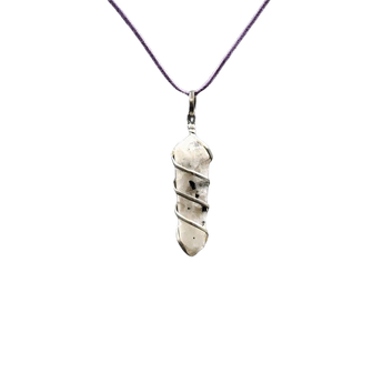 Rainbow Moonstone Double Terminated Wrapped Pendant with Black Cord -Intuition & Feminine Energy - Heavenly Crystals Online