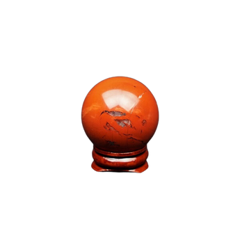 Red Jasper Sphere with Wooden Stand (89g) – Strength, Grounding & Vital Life Force Energy - Heavenly Crystals Online