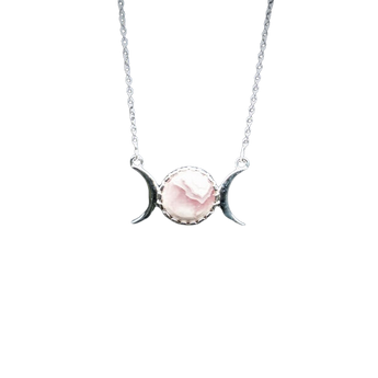 Rhodochrosite Triple Moon Pendant in 925 Sterling Silver with chain - Self Love & Emotional Healing - Heavenly Crystals Online