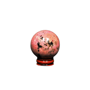 Rhodonite Sphere with Wooden Stand (232g) – Compassion, Emotional Healing & Heart Chakra - Heavenly Crystals Online