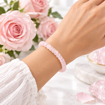 Rose Quartz Rondelle Bracelet - Heart Chakra, Positivity & Emotional Healing - Heavenly Crystals Online