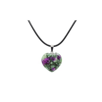 Ruby Zoisite Heart Pendant with black cord - Heart Chakra Crystal & Emotional Healing - Heavenly Crystals Online