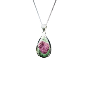 Ruby Zoisite Tear Drop Pendant in 925 Sterling Silver with chain (A) Heart Chakra Crystal & Emotional Healing - Heavenly Crystals Online