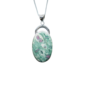 Ruby in Fuchsite Oval Pendant in 925 Sterling Silver with chain - Compassion & Heart Chakra - Heavenly Crystals Online