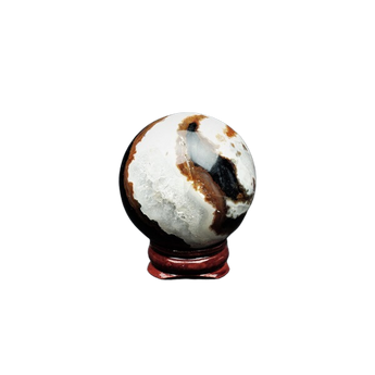 Sardonyx Sphere with Wooden Stand (161g) – Strength, Protection & Grounded Confidence - Heavenly Crystals Online