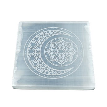Selenite Moon and Mandala Grid Plate - Heavenly Crystals Online