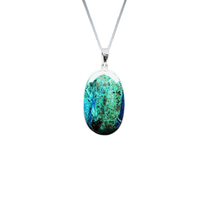 Shattuckite Oval Pendant in 925 Sterling Silver with chain (B) - Intuition and Clarity - Heavenly Crystals Online