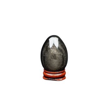 Silver Sheen Obsidian Egg with Wooden Stand (75g) – The Stone of Reflection, Protection & Shadow Work - Heavenly Crystals Online