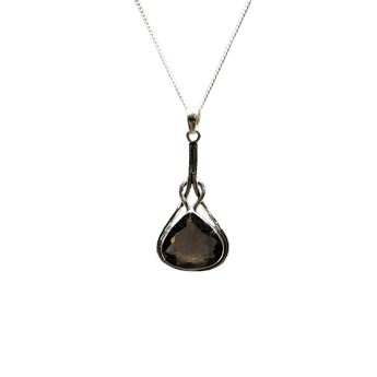 Smoky Quartz Triangular Pendant in 925 Sterling Silver with chain - Clarity & Protection - Heavenly Crystals Online