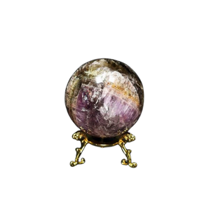 Super Seven Sphere with Wooden Stand (365g) - High‑Vibration Crystal for Healing, Intuition & Protection - Heavenly Crystals Online