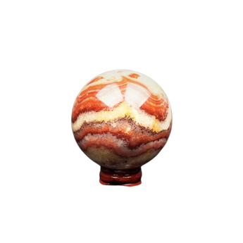 Tri Calcite Rainbow Sphere with wooden sphere holder (421g) – Joy, Balance & Uplifting Energy - Heavenly Crystals Online