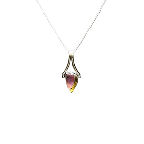 Watermelon Tourmaline Tear Drop Pendant in 925 Sterling Silver with chain - Inner Balance & Heart Chakra - Heavenly Crystals Online