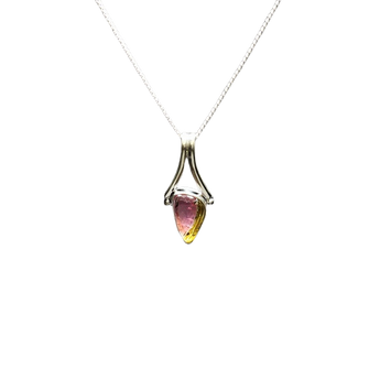 Watermelon Tourmaline Tear Drop Pendant in 925 Sterling Silver with chain - Inner Balance & Heart Chakra - Heavenly Crystals Online