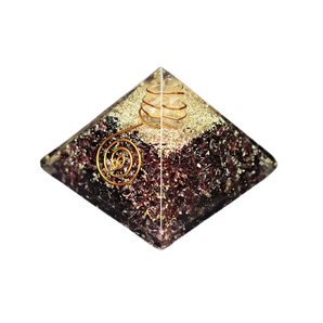 Garnet, Clear Quartz, Copper Orgonite Pyramid