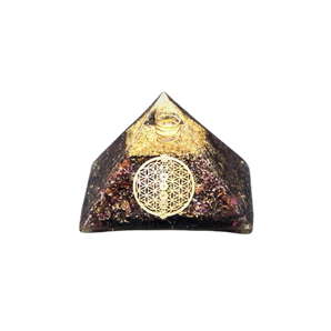 Garnet, Clear Quartz, Copper, Flower of Life with Chakra Orgonite Pyramid