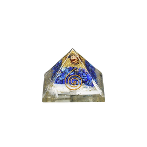 Selenite, Lapis Lazuli, Clear Quartz, Copper Orgonite Pyramid