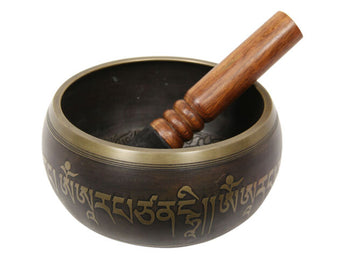 Antique Bronze Mantra Tibetan Singing Bowl with Prayer Motif - Heavenly Crystals Online