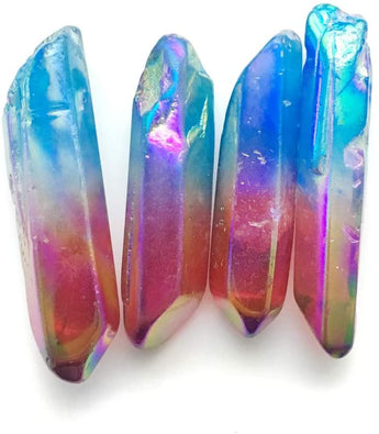 Blue & Red Aura Quartz Point (50g) in Organza Pouch - Harmony, Insight & Radiant Vibration - Heavenly Crystals Online
